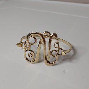 Gold Tone Letter N Metal Bracelet